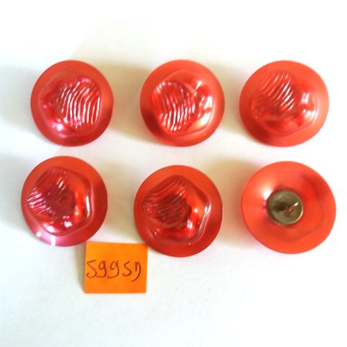 6 boutons en résine rouge - vintage - 31mm - 5995d