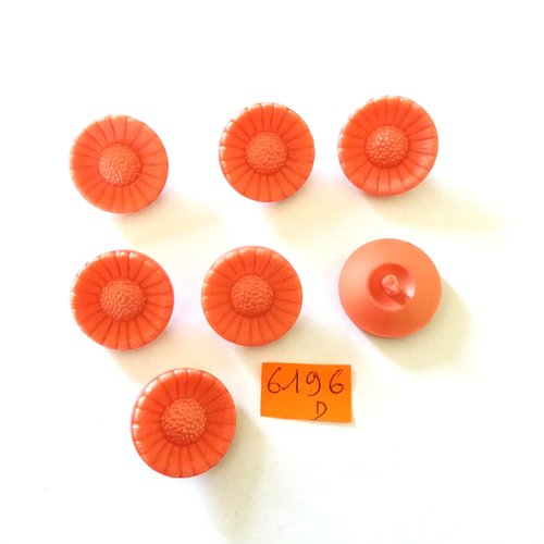 7 boutons en résine rose - fleur - vintage - 26mm - 6196d