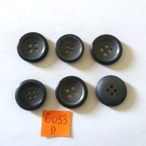 6 boutons en résine gris foncé - vintage - 22mm - 6033d