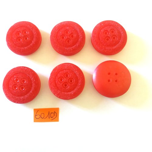 6 boutons en résine rouge - vintage - 29mm - 6010d