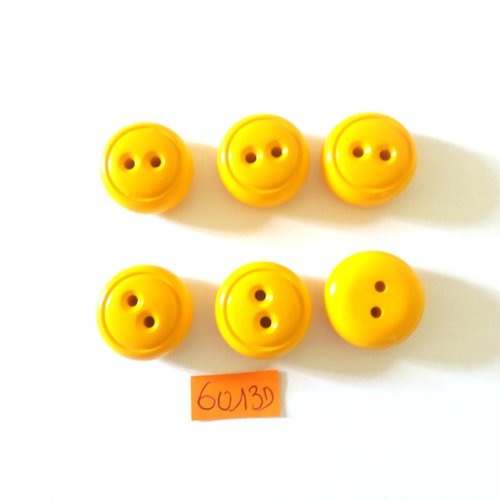 6 boutons en résine jaune - vintage - 23mm - 6013d