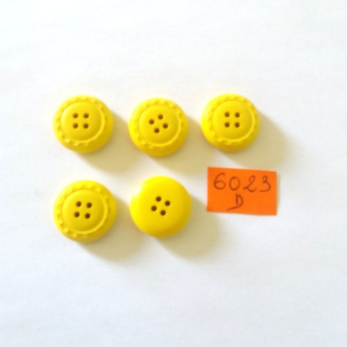 5 boutons en résine jaune - vintage - 18mm - 6023d