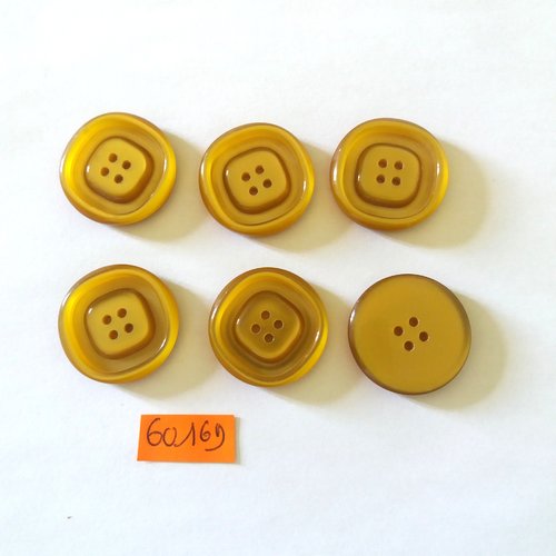 6 boutons en résine ocre - vintage - 27mm - 6016d