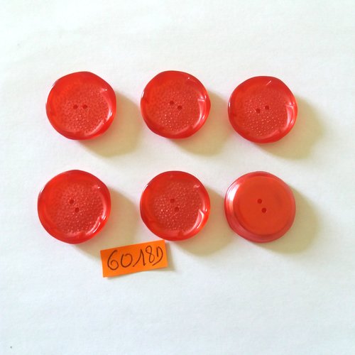 6 boutons en résine rouge - vintage - 22mm - 6018d