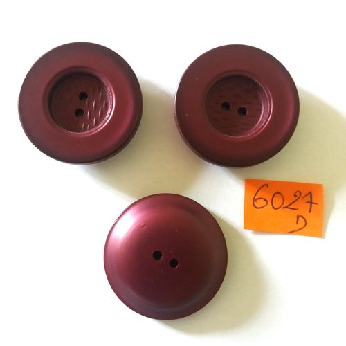 3 boutons en résine prune - vintage - 31mm - 6027d