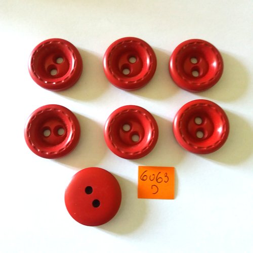 7 boutons en résine rouge - vintage - 26mm - 6063d