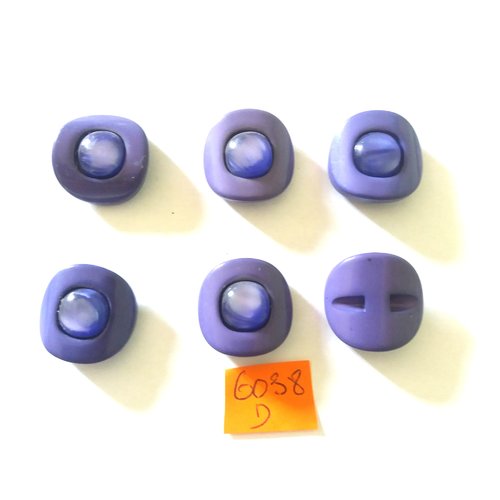 6 boutons en résine violet - vintage - 21mm - 6038d
