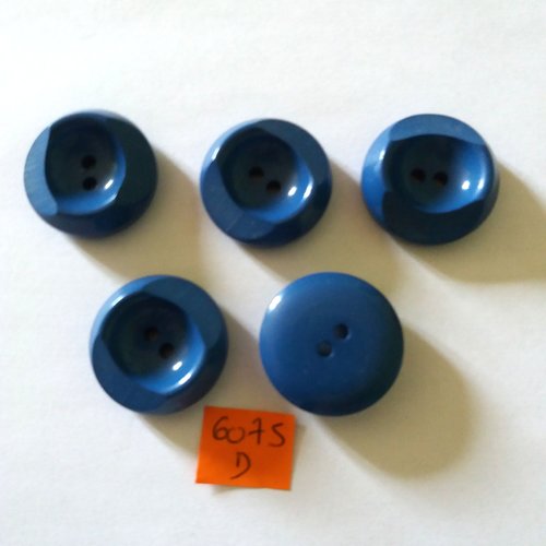 5 boutons en résine bleu - vintage - 27mm - 6075d