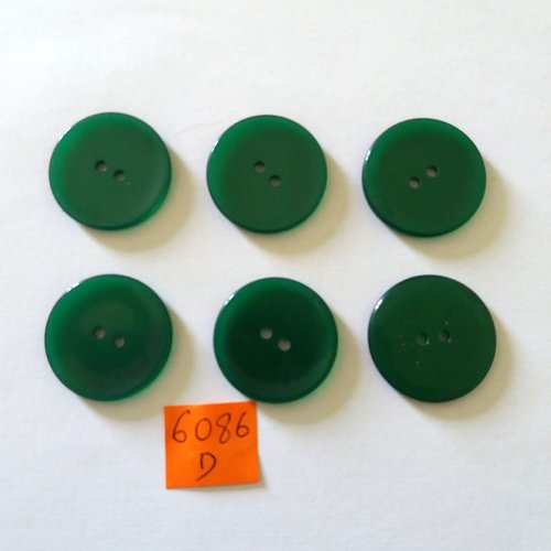 6 boutons en résine vert - vintage - 26mm - 6086d