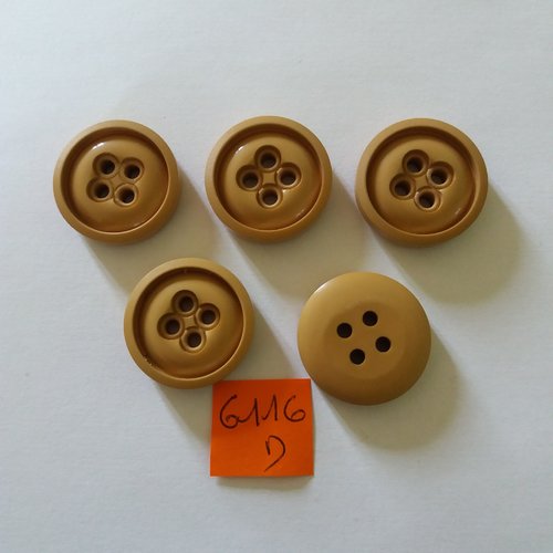 5 boutons en résine beige foncé - vintage - 27mm - 6116d