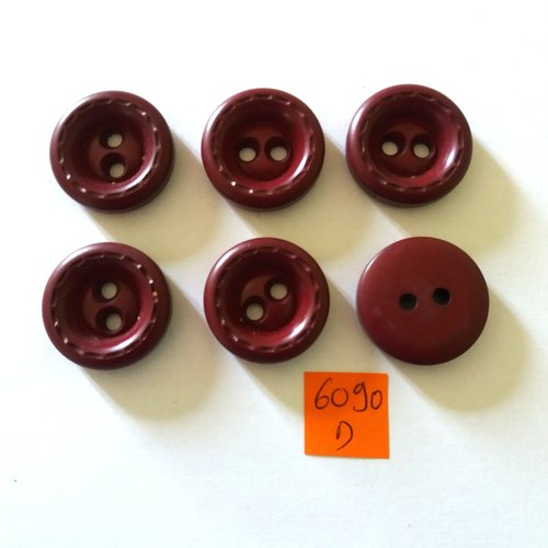 6 boutons en résine bordaux - vintage - 26mm - 6090d