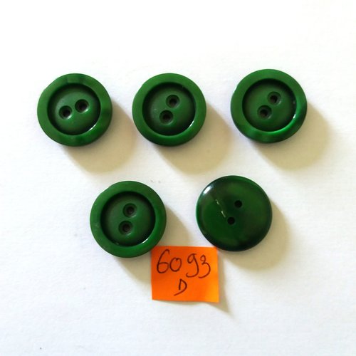 5 boutons en résine vert - vintage - 21mm - 6093d