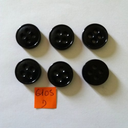 6 boutons en résine noir - vintage - 22mm - 6105d