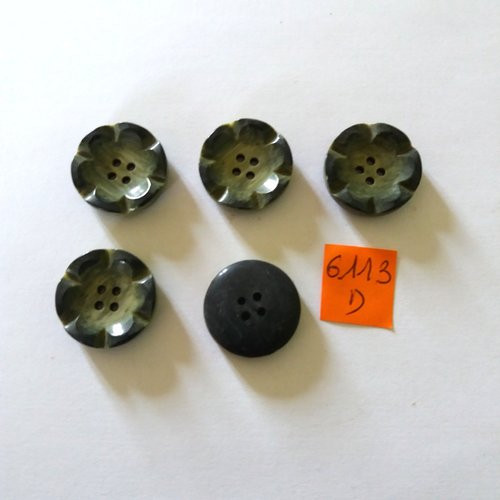5 boutons en résine vert - vintage - 23mm - 6113d