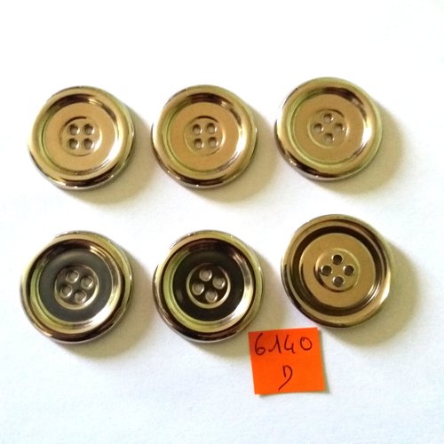 6 boutons en métal argenté - vintage - 31mm - 6140d