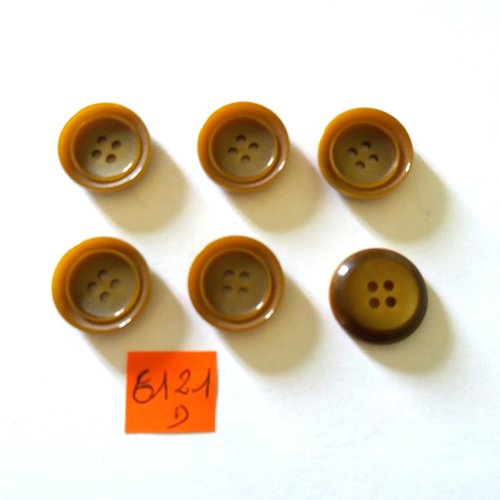 6 boutons en résine kaki - vintage - 21mm - 6121d