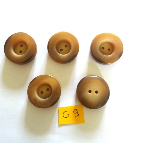 5 boutons en résine marron et beige - 26mm - g9