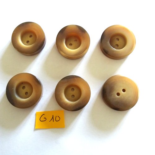 6 boutons en résine marron et beige - 28mm - g10