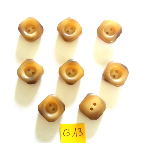 8 boutons en résine marron et beige - 15x15mm - g13