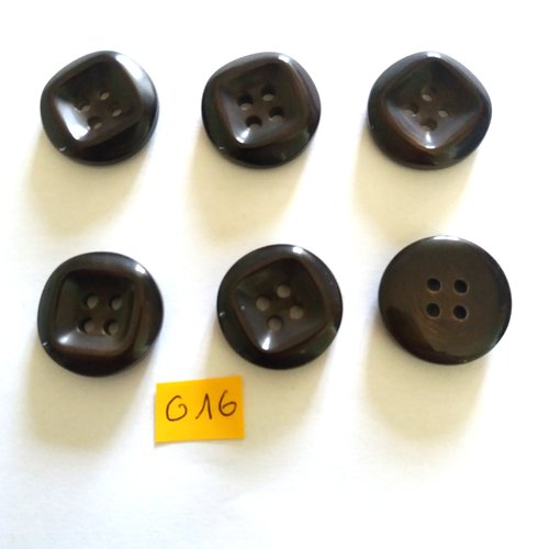 6 boutons en résine marron - 27mm - g16