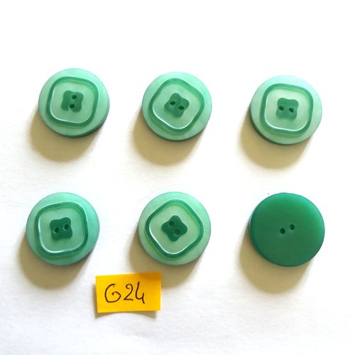6 boutons en résine vert - 22mm - g24