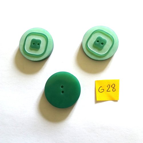 3 boutons en résine vert - 27mm - g28
