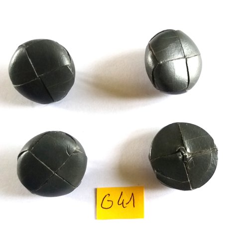 4 boutons en cuir gris foncé - vintage - 26mm - g41