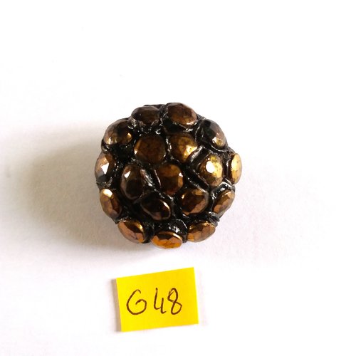 1 bouton en résine noir et cuivré - vintage - 35mm - g48