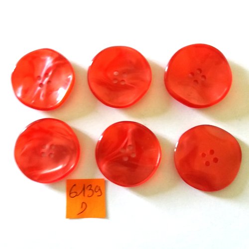 6 boutons en résine rouge - vintage - 30mm - 6139d