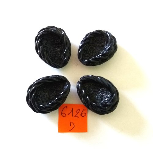 4 boutons en résine noir - vintage - 23x30mm - 6126d