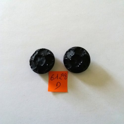 2 boutons en verre noir - vintage - 26mm - 6128d