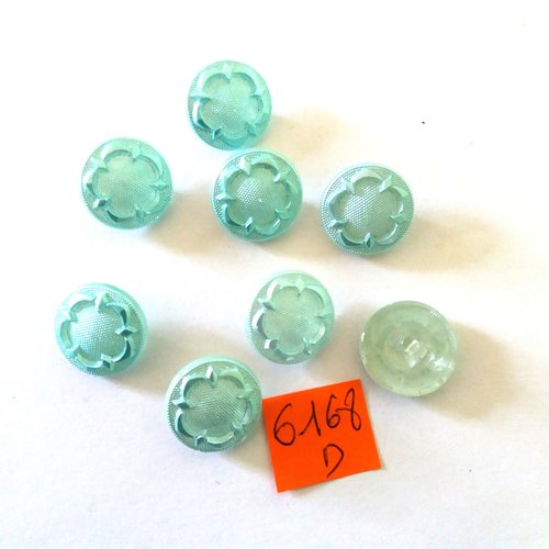 8 boutons en verre vert d'eau - vintage - 18mm - 6168d