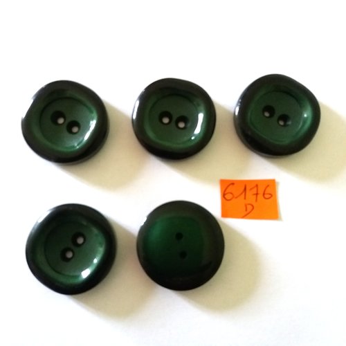 5 boutons en résine vert - vintage - 31mm - 6176d