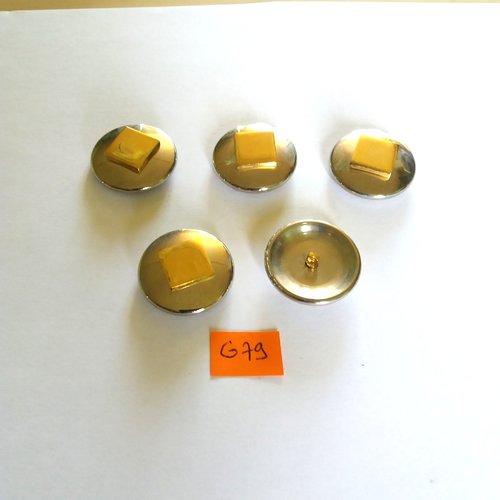 5 boutons en métal doré et argenté - vintage - 28mm - g79