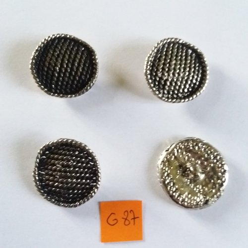 4 boutons en métal argenté - vintage - 31mm - g87