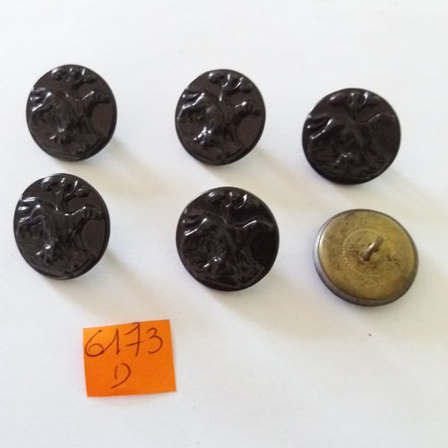 6 boutons en métal doré et noir - deux chiens - vintage - 25mm - 6173d