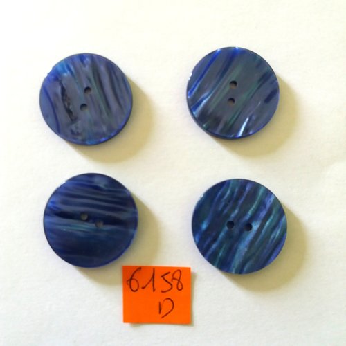 4 boutons en résine bleu - vintage - 28mm - 6158d