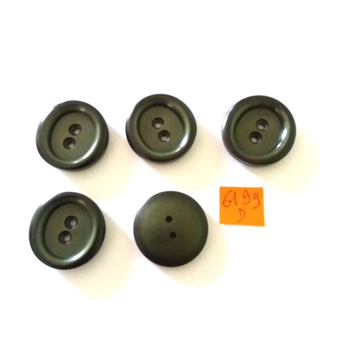 5 boutons en résine vert - vintage - 31mm - 6199d