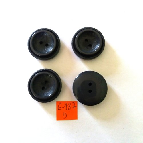 4 boutons en résine gris foncé - vintage - 32mm - 6187d