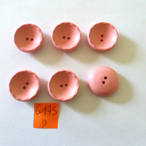 6 boutons en résine rose - vintage - 24mm - 6175d