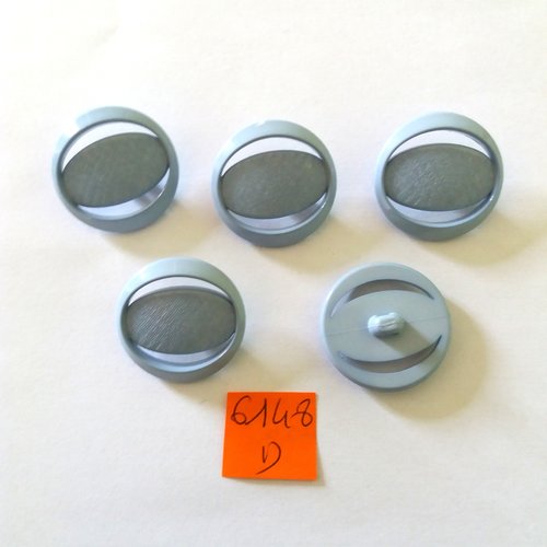 5 boutons en résine bleu - vintage - 28mm - 6148d