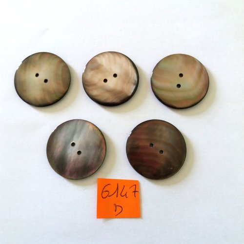 5 boutons en nacre marron - vintage - 32mm - 6147d