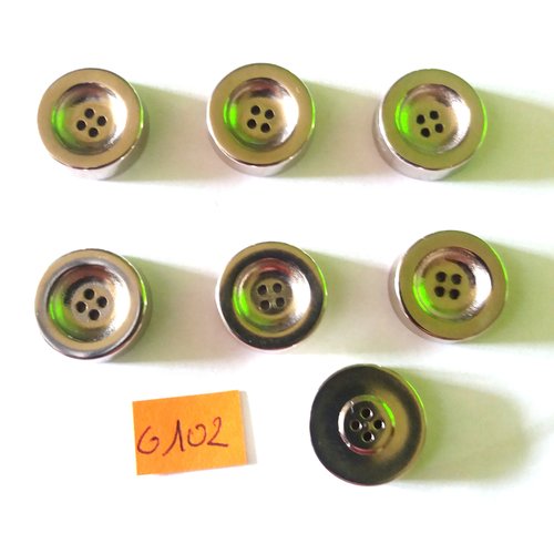 7 boutons en métal argenté - vintage -19mm - g102