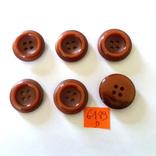 6 boutons en résine marron - vintage - 26mm - 6189d