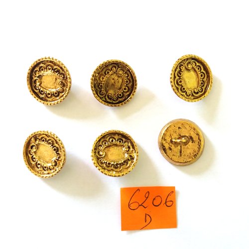 6 boutons en métal doré - vintage - 20mm - 6206d