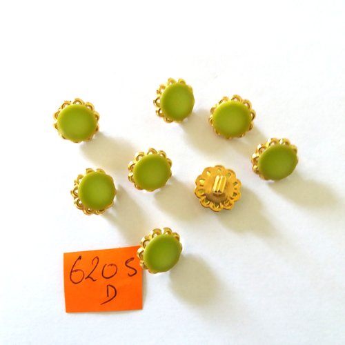 8 boutons en résine doré et jaune/vert - vintage - 14mm - 6205d