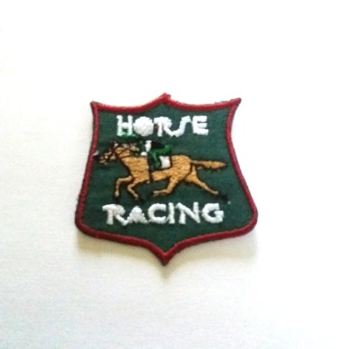Thermocollant - horse racing - vert et blanc - 52x50mm - écusson à coudre - e116