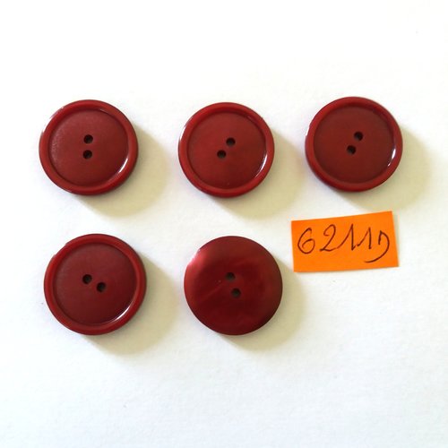 5 boutons en résine bordeaux/rouge foncé - vintage - 23mm - 6211d
