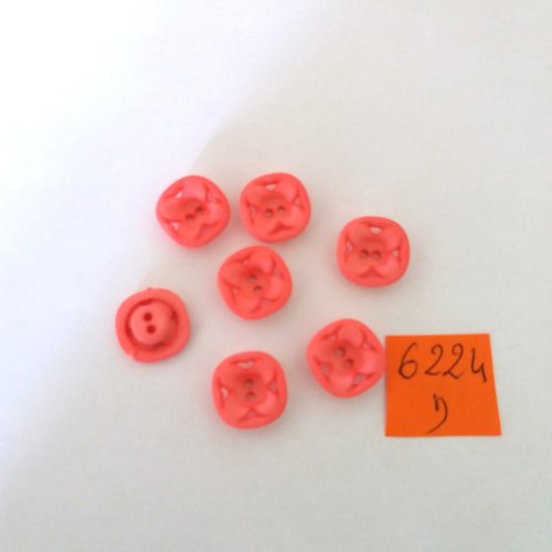 7 boutons en résine rose - vintage - 14x14mm - 6224d