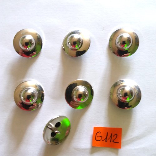 7 boutons en métal argenté - vintage - 18mm - g112